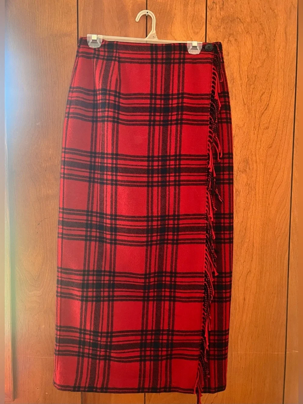 Vintage Red Plaid Wrap Midi Skirt